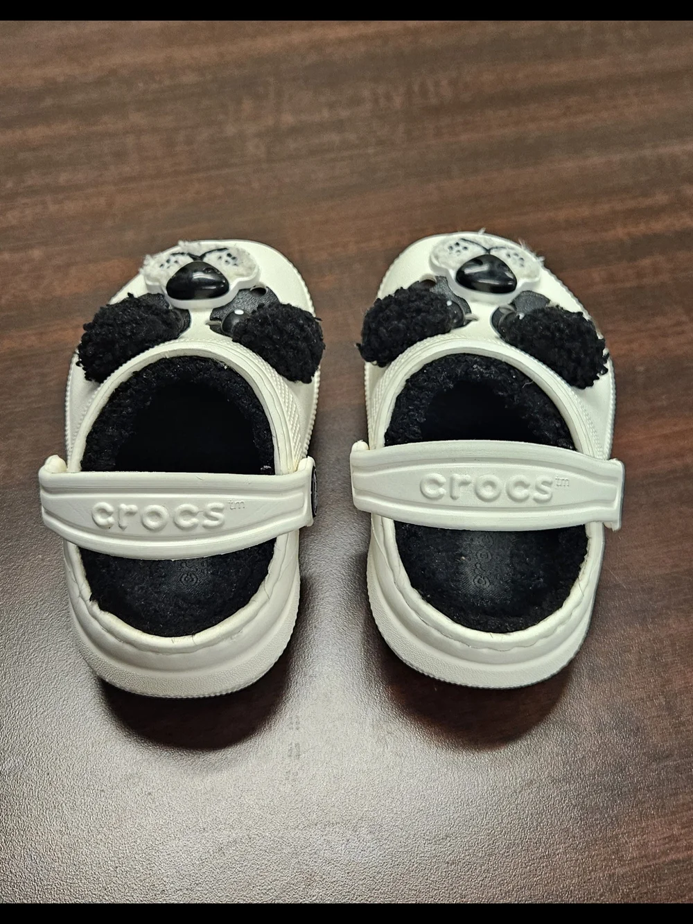 CROCS Kids White Panda Clogs with Black Pom Ears C5